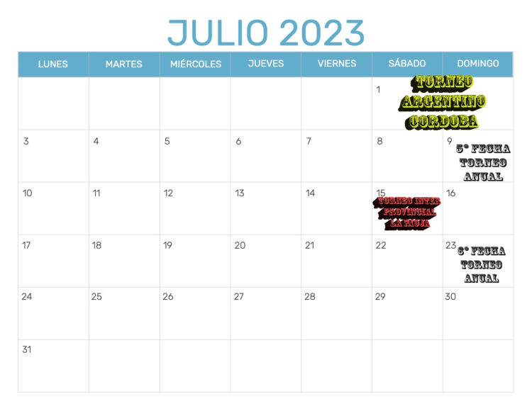 CALENDARIO DE LO QUE RESTA DEL AÑO