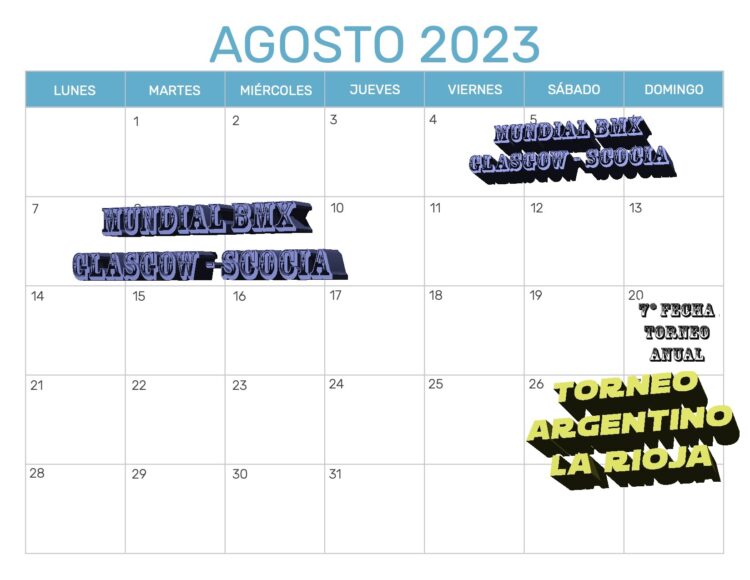 CALENDARIO DE LO QUE RESTA DEL AÑO