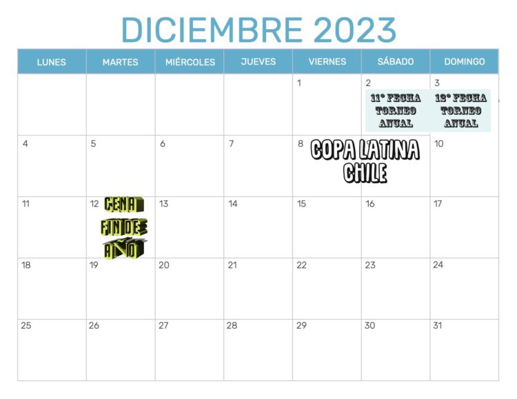 CALENDARIO DE LO QUE RESTA DEL AÑO