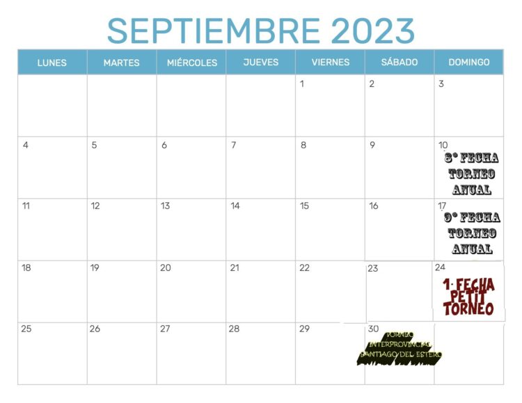 CALENDARIO DE LO QUE RESTA DEL AÑO