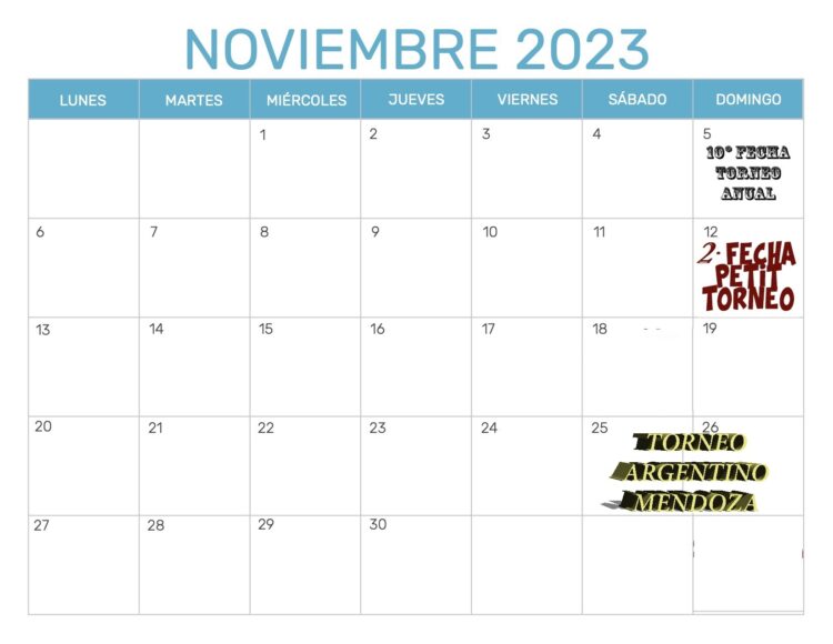 CALENDARIO DE LO QUE RESTA DEL AÑO